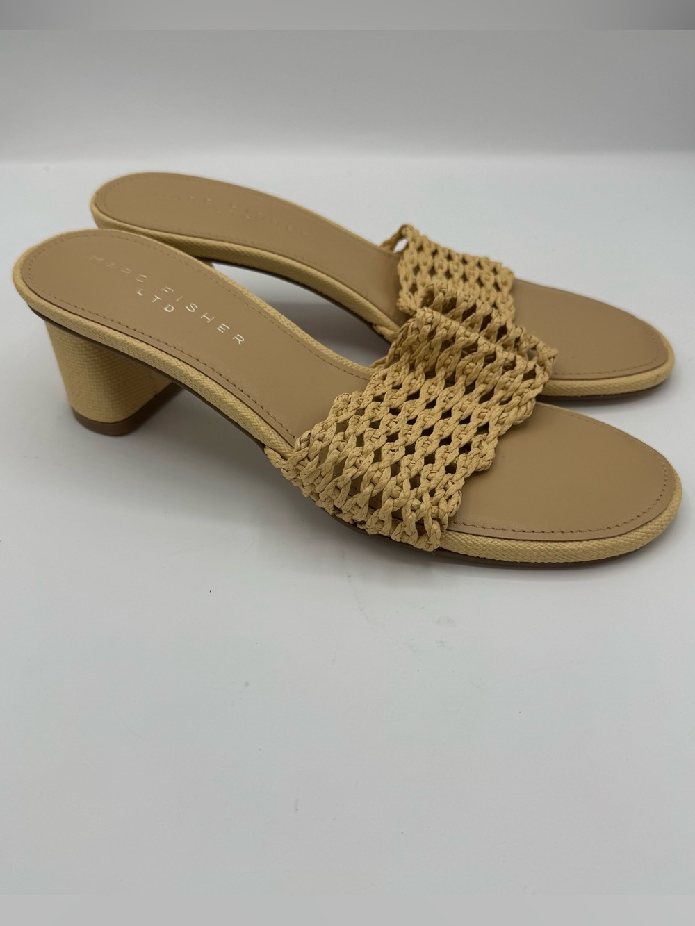Marc‎ fisher Jazmine Dress Slide Sandal in natural raffia size 9 coastal resort